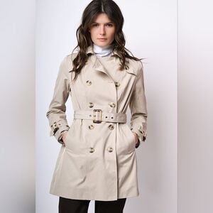 Zara Womens Extra Small XS Beige Khaki Trench Coat Button Up Belted Long Jacket
